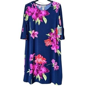 NWT Bohemian Floral Midi Dress Women's Large Tunic Sleeve Casual Festival Hippie
